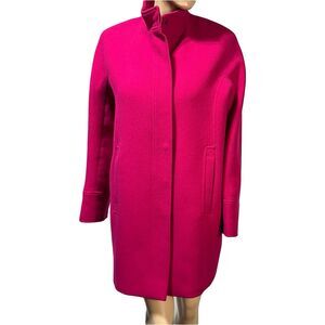 Hobbs London Coat Hot Pink Wool Blend Mid Length Jacket Size US 12 Zip & Snap